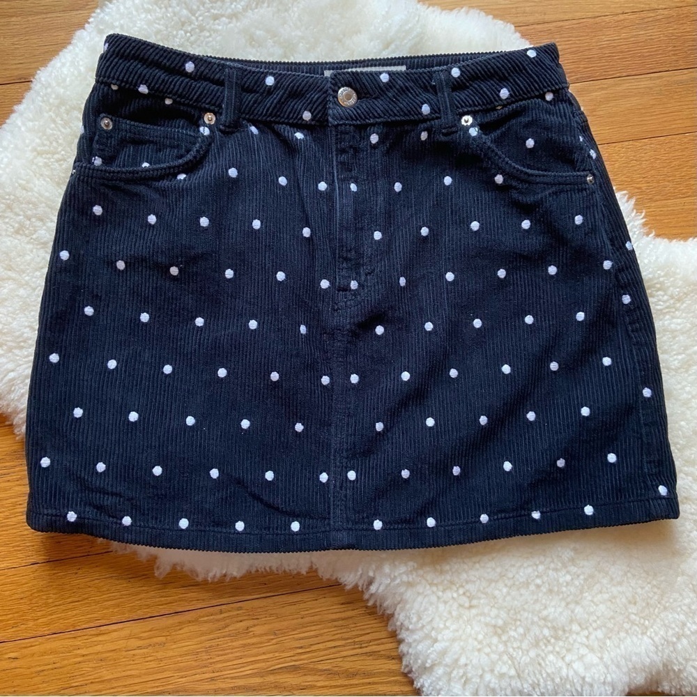 Topshop Black Corduroy Polka Dot Mini Skirt - Picture 2 of 8